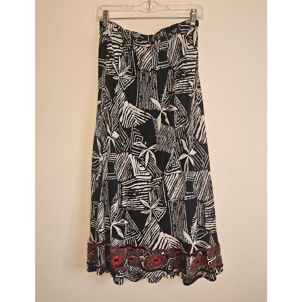 Gorgeous! Chico's African Print Beaded Hem Skirt, Bl & Wht, Sz S